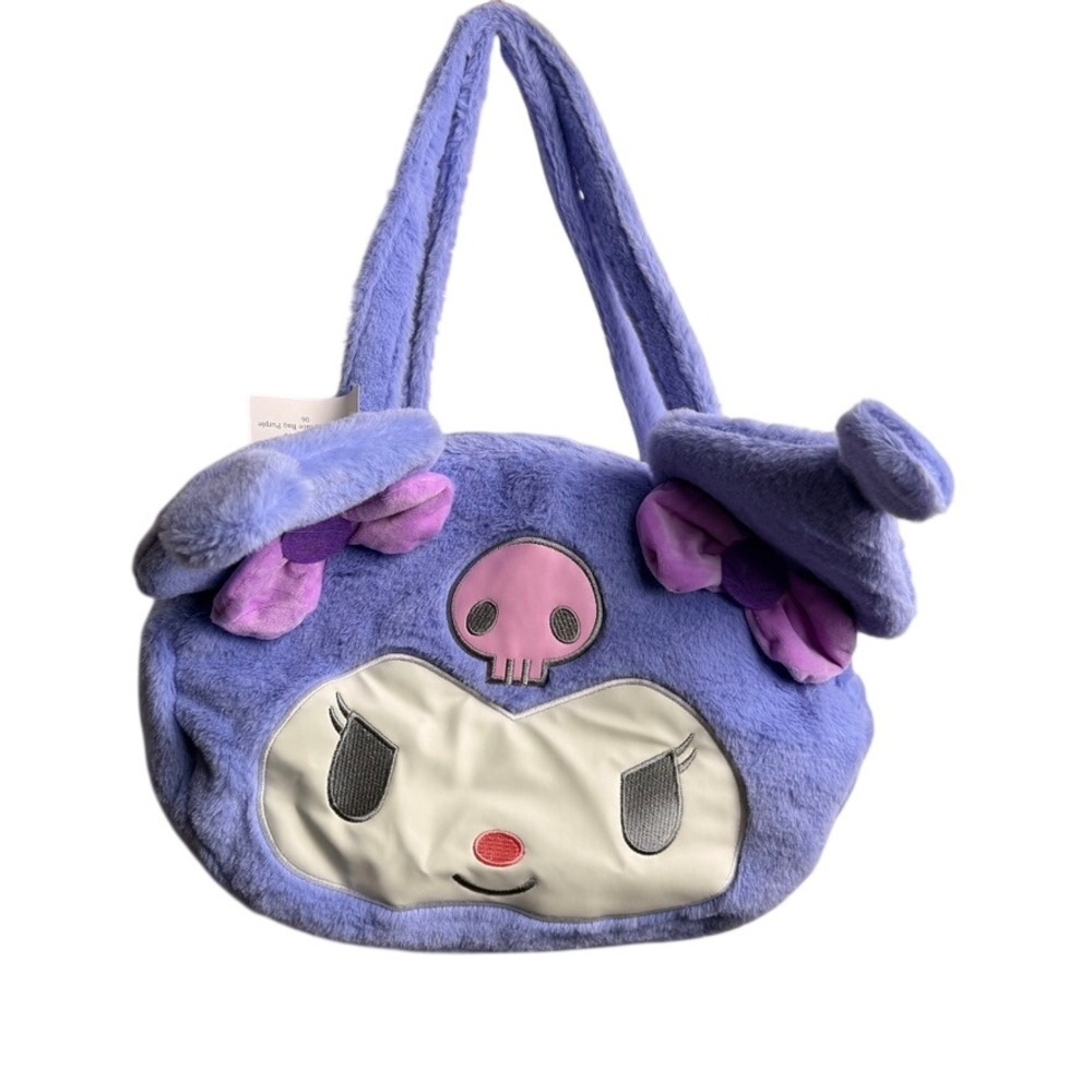Sanrio‎ Kids Kuromi Big Face Bag Purple Plush Faux Fur Tote Handbag Cosplay Goth